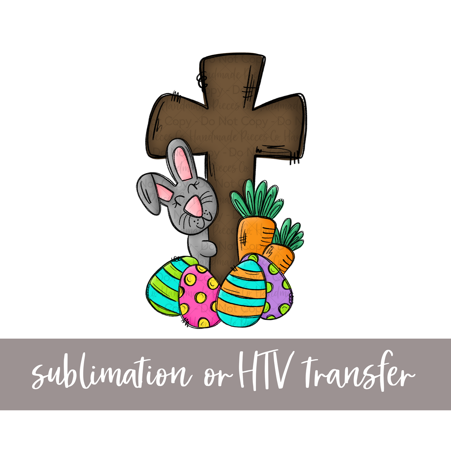 Pink Bunny with Cross, Easter - Sublimation or HTV Transfer