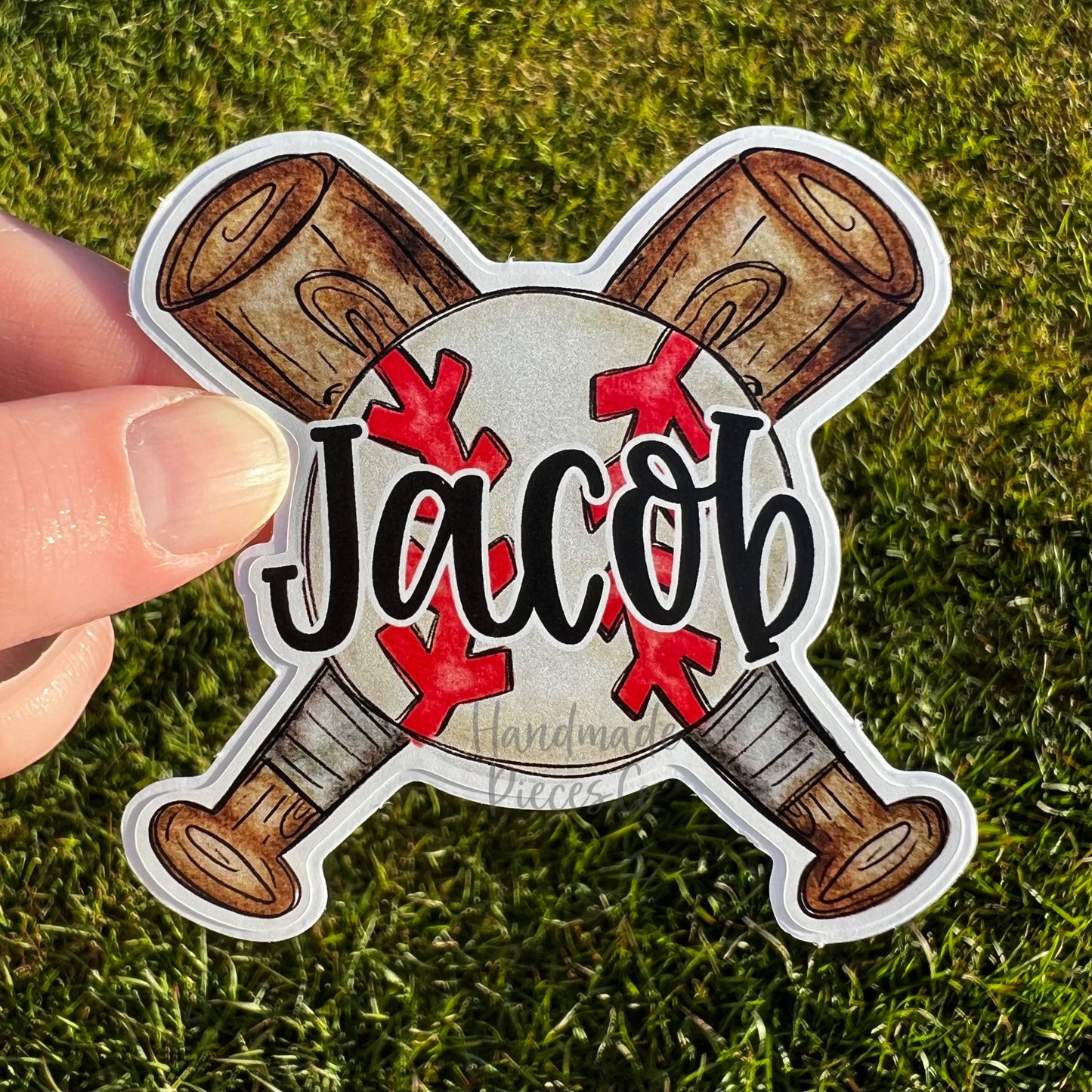 Baseball with Bats, Name - Vinyl Sticker