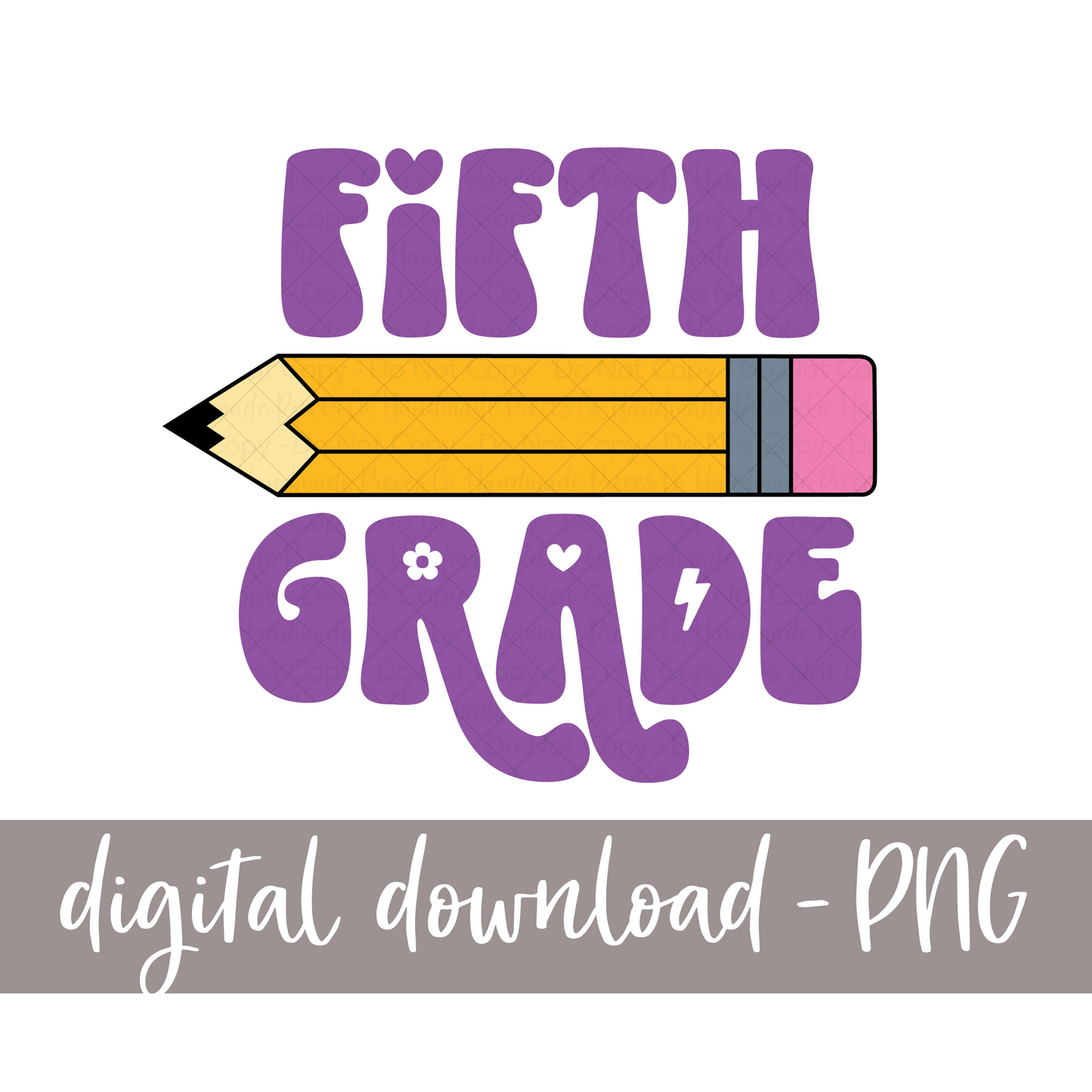 Fifth Grade, Pencil - (Retro Font)