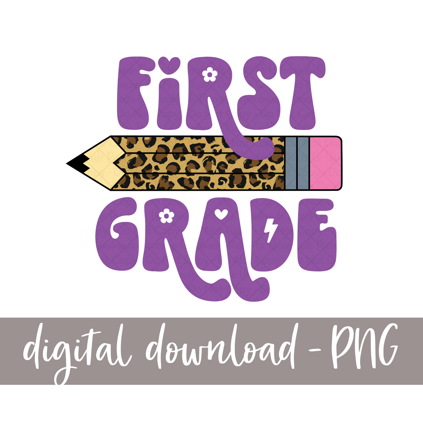 First Grade, Pencil - Leopard (Retro Font)