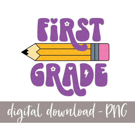 First Grade, Pencil - (Retro Font)