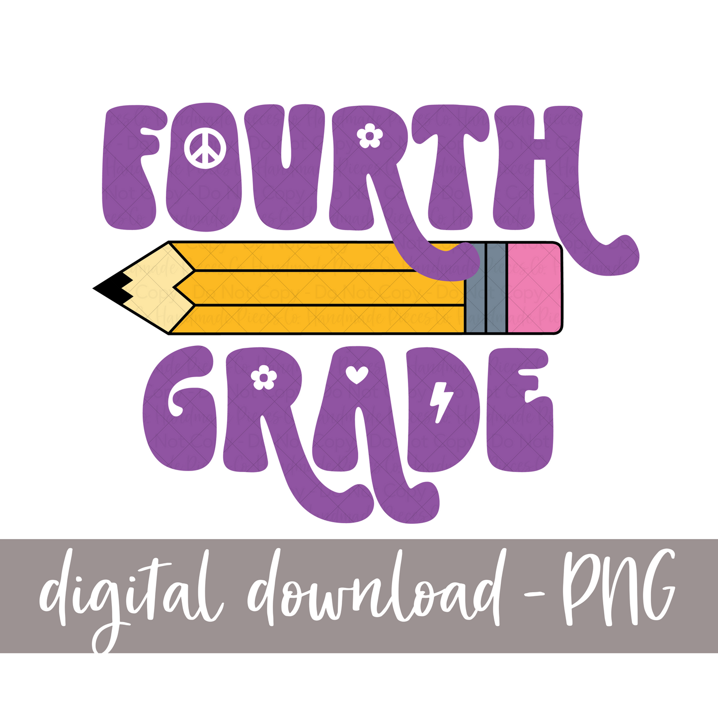 Fourth Grade, Pencil - (Retro Font)