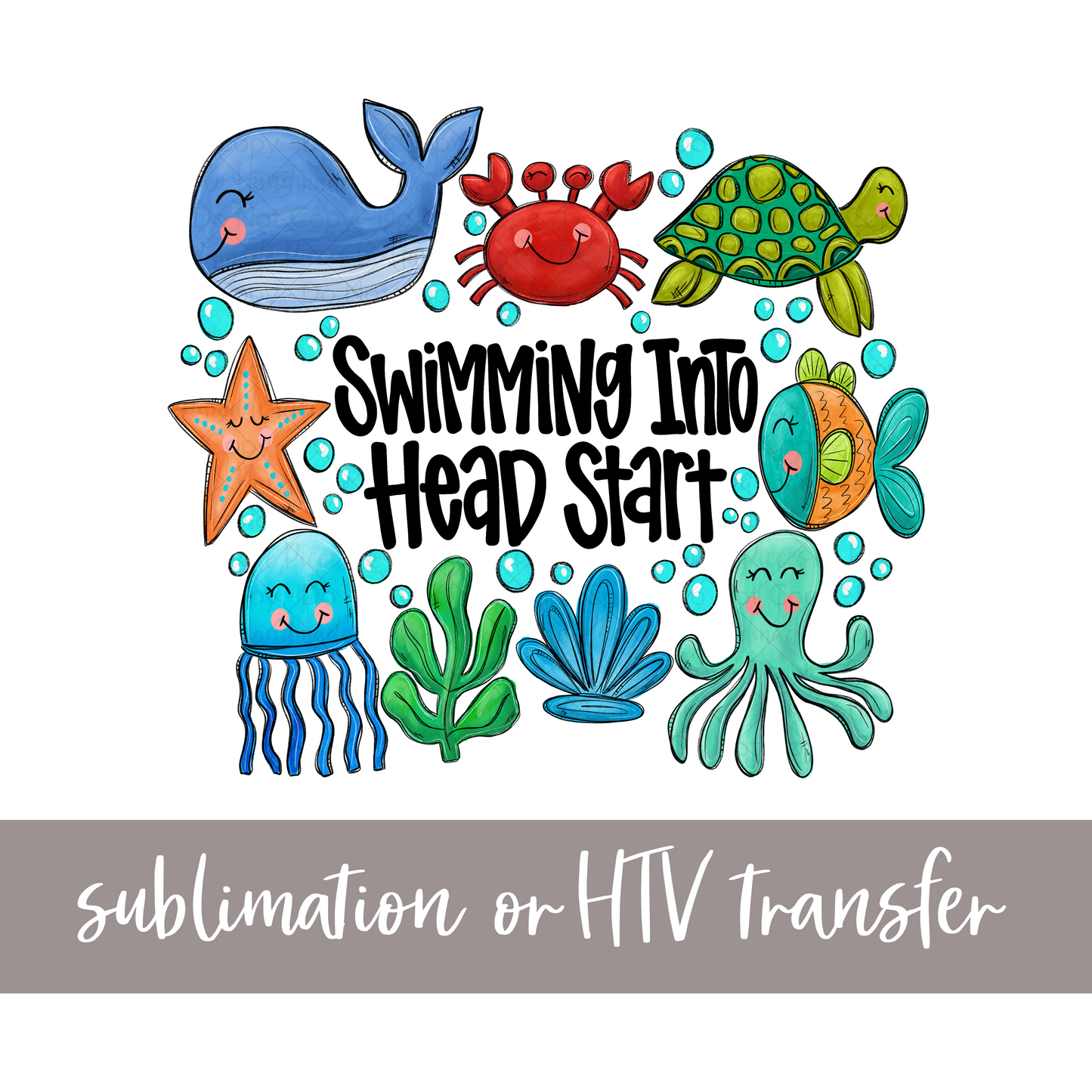 Swimming into Head Start, Blues - Sublimation or HTV Transfer