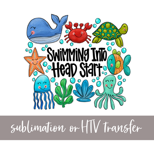 Swimming into Head Start, Blues - Sublimation or HTV Transfer