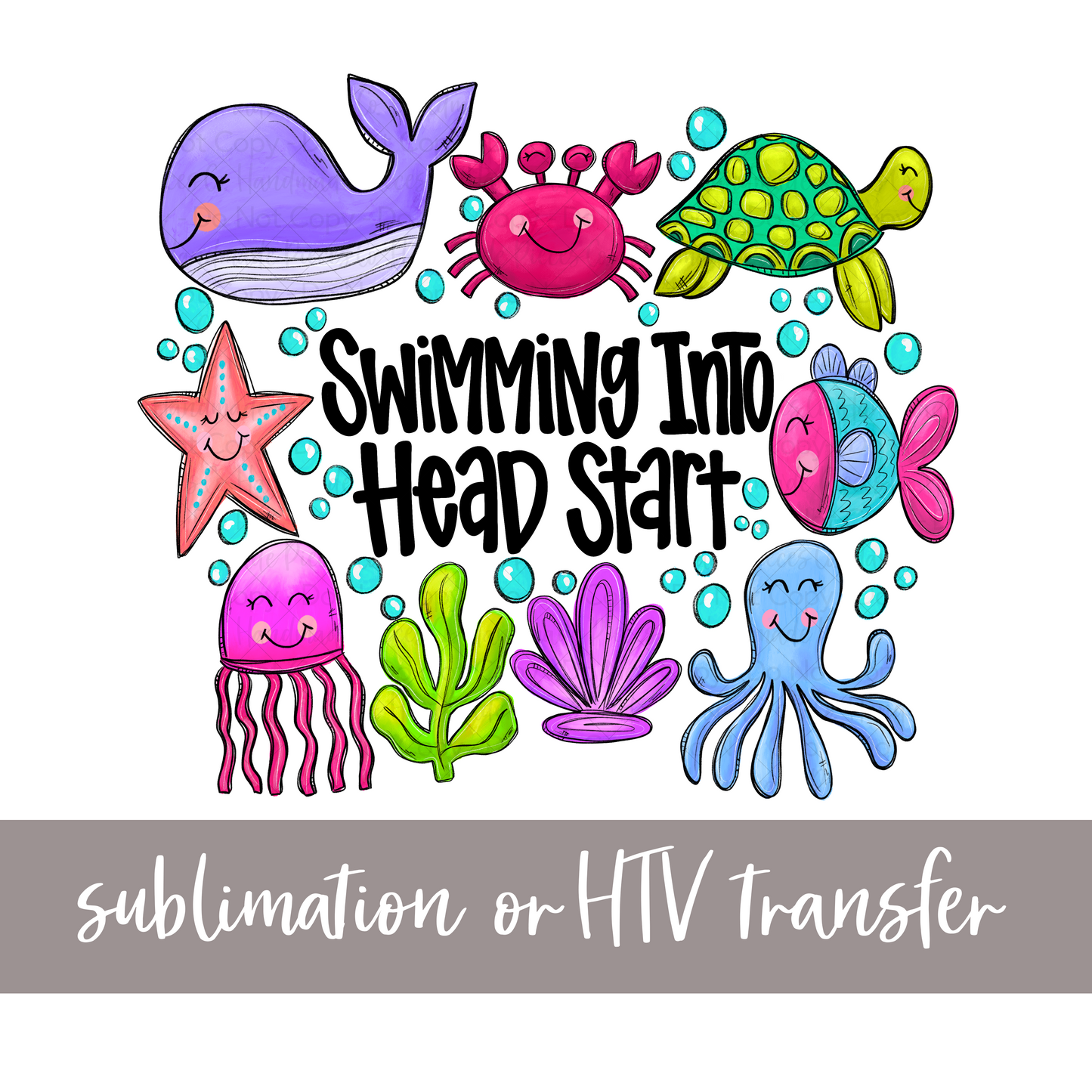 Swimming into Head Start, Pink/Purple - Sublimation or HTV Transfer