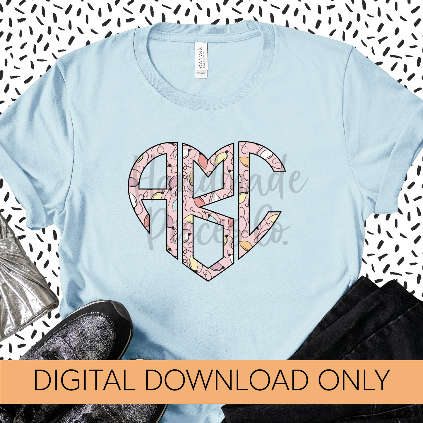 Christmas Lights, Pink Monogram - Multiple Styles - Digital Download