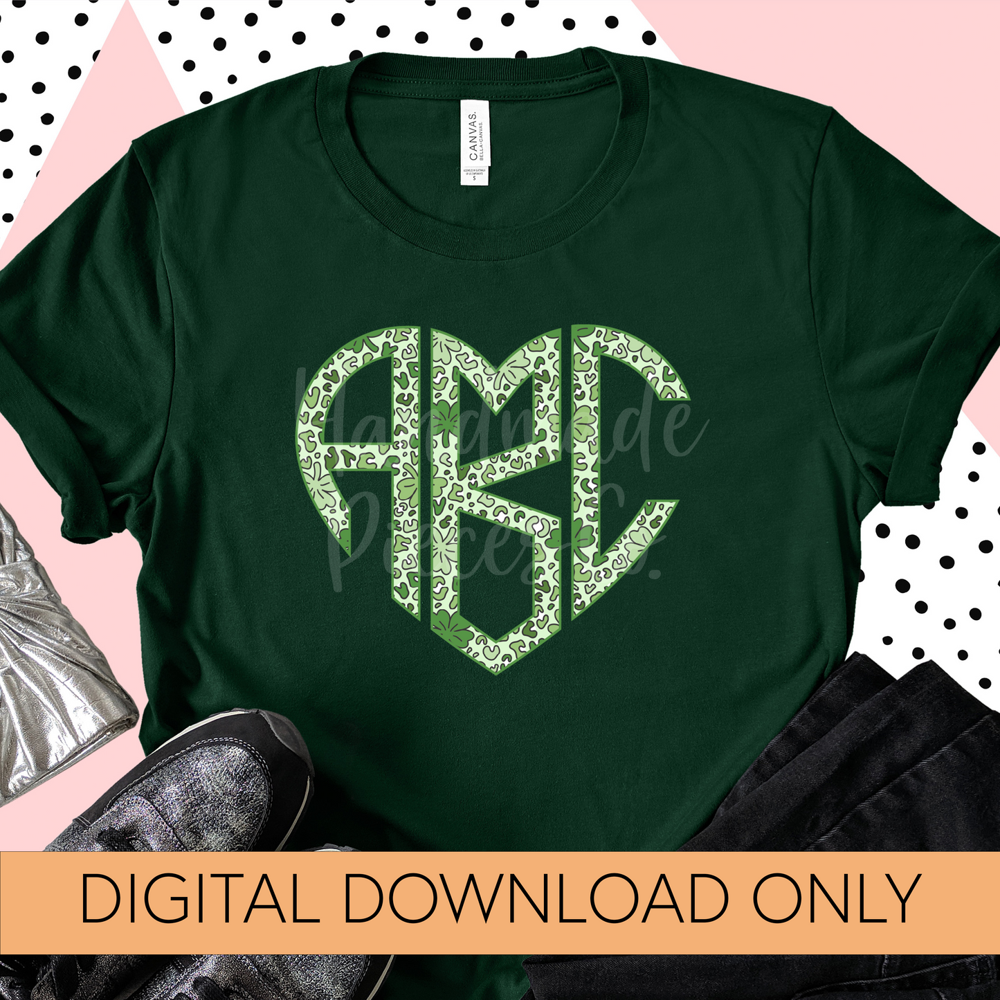 St. Patrick's Day Monogram, Green Leopard and Shamrocks - Multiple Styles - Digital Download