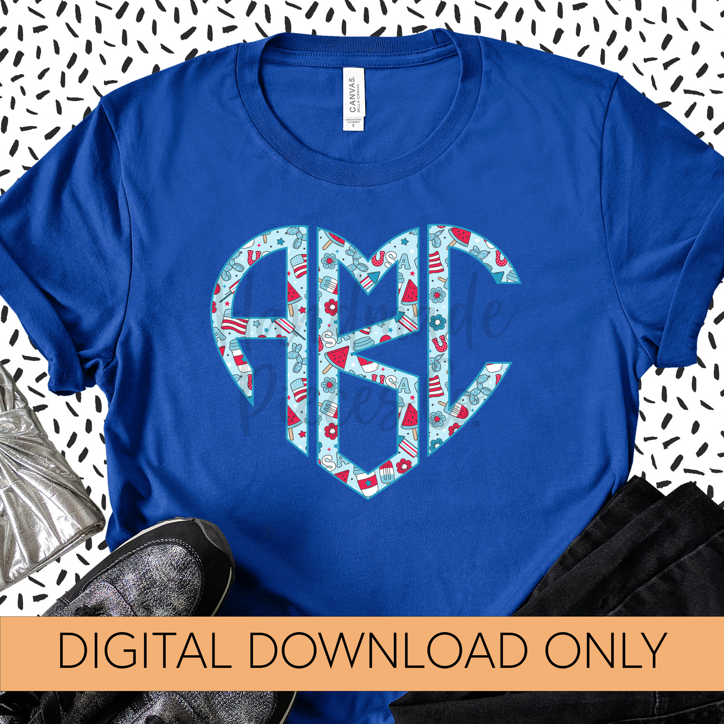 Patriotic College, Light Blue Background Monogram - Multiple Styles - Digital Download