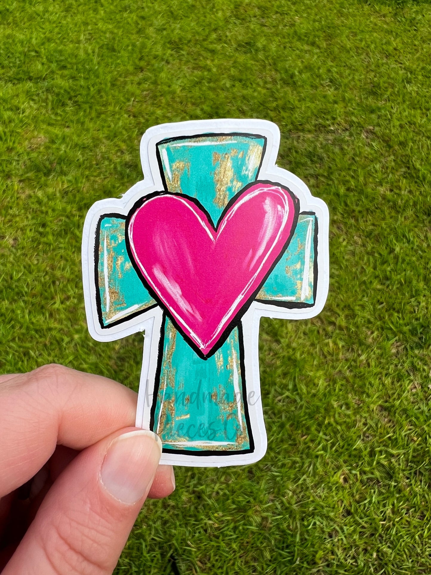 Cross with Heart - Vinyl Sticker