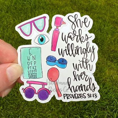 Optometrist, She Works Willingly - Vinyl Sticker