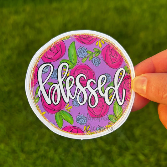 Blessed, Floral Round  - Vinyl Sticker