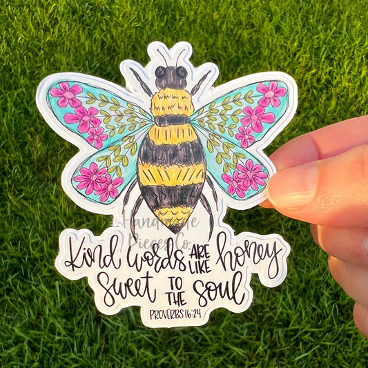 Kind Words are Like Honey, Floral Bee - Vinyl Sticker