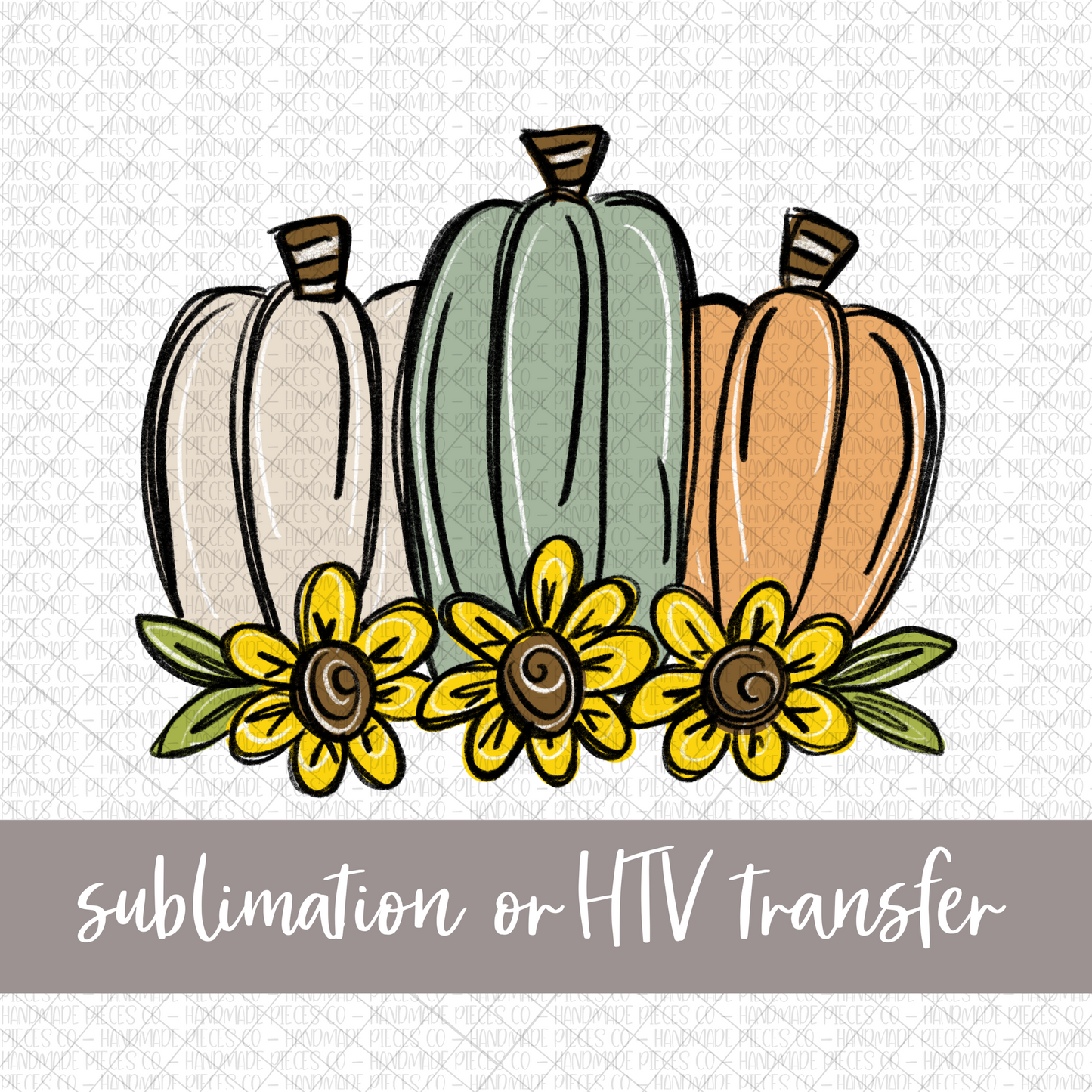 Pumpkin Trio with Sunflowers - Sublimation or HTV Transfer