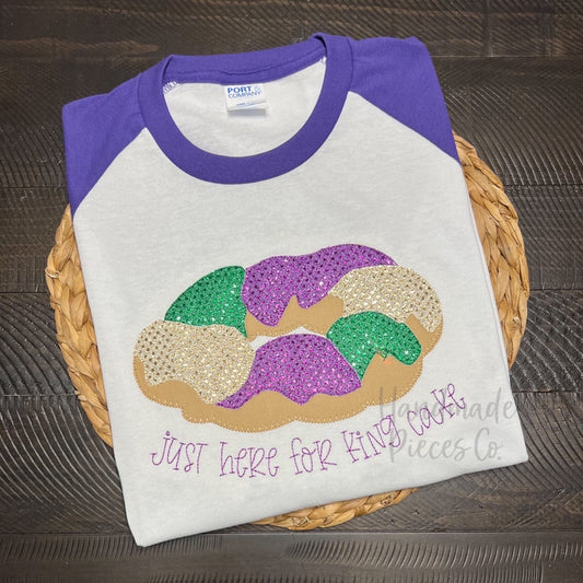 Just Here for the King Cake Embroidered Applique Raglan - Adult