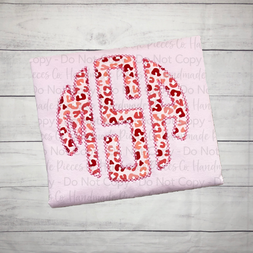 Valentine’s Circle Monogram Applique Embroidered Garment - Youth/Adult