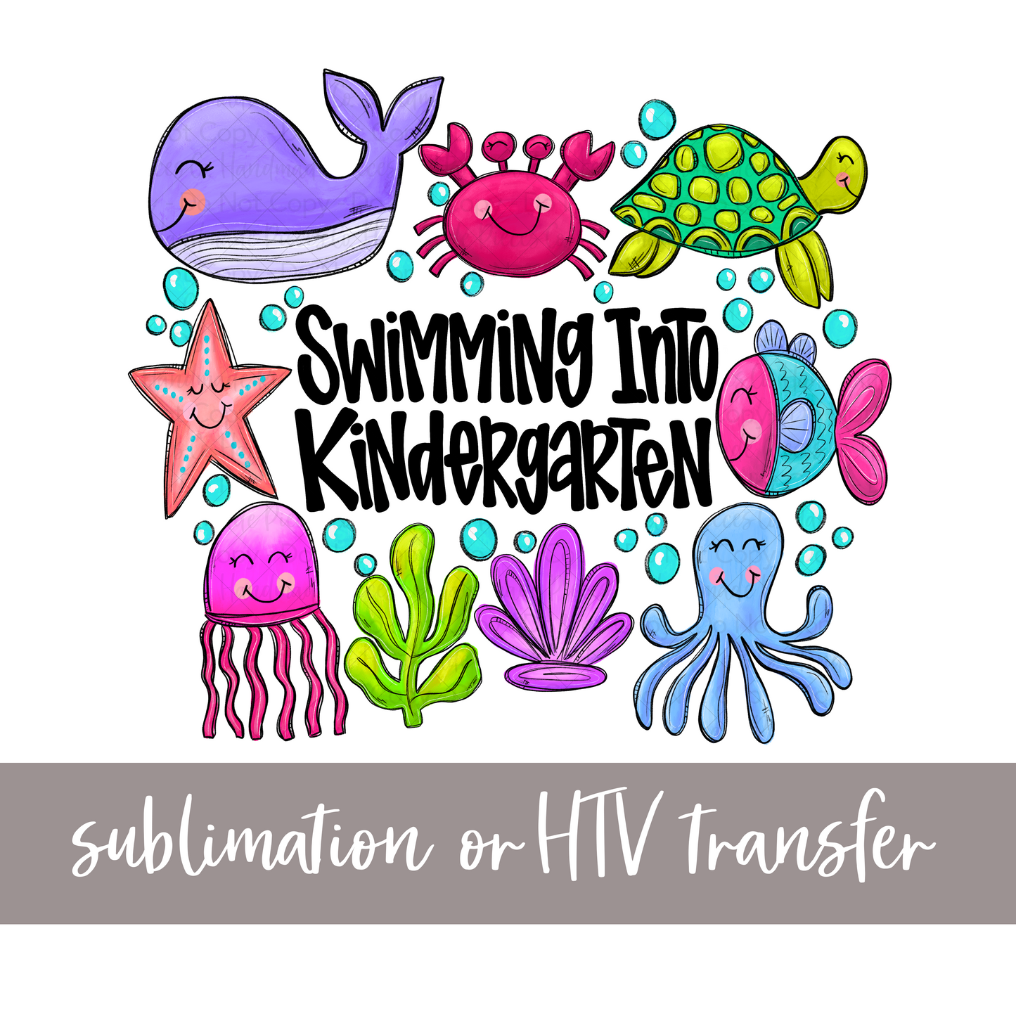 Swimming into Kindergarten, Pink/Purple - Sublimation or HTV Transfer