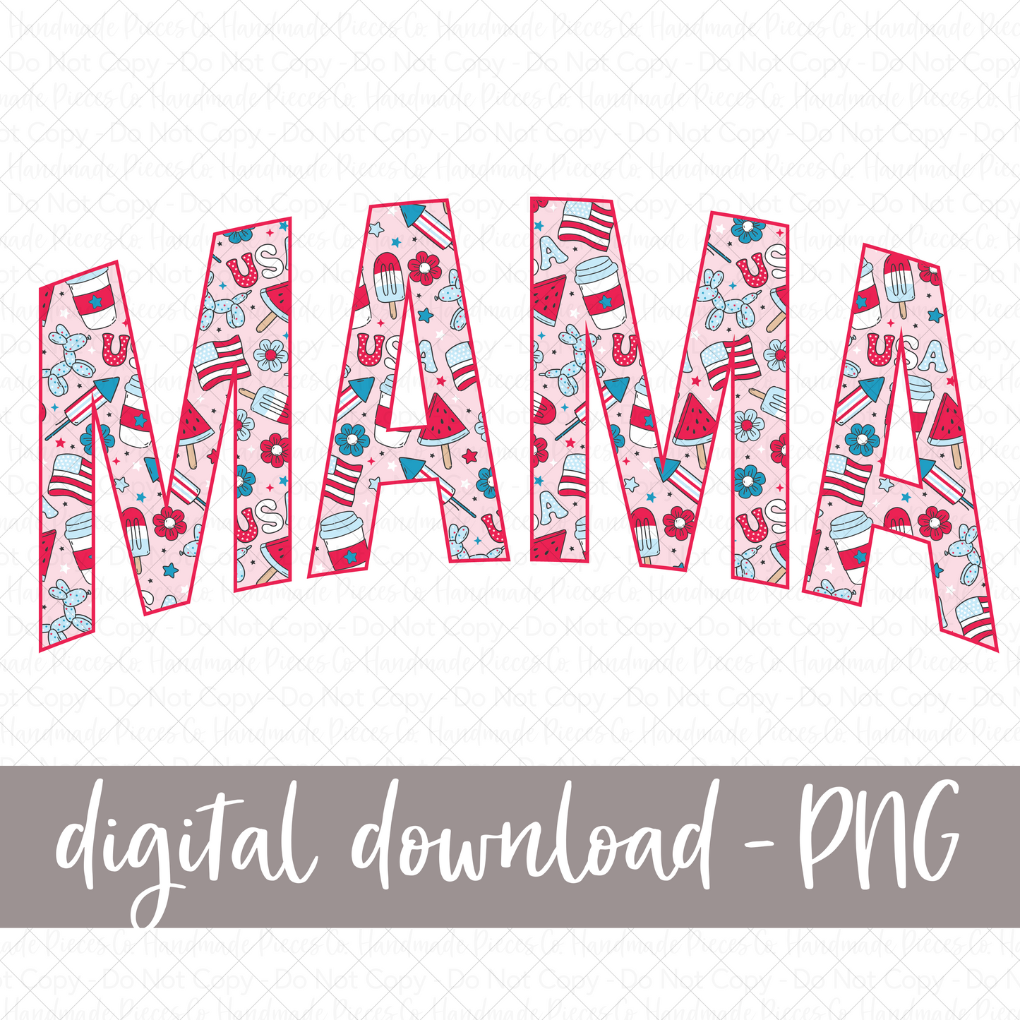 Mama, Red Patriotic PNG, Arched - Digital Download