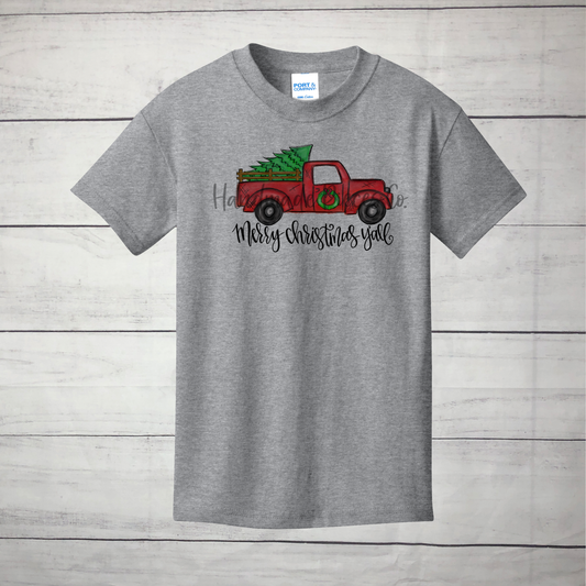 Merry Christmas Y'all Truck - Graphic Shirt, Youth or Adult