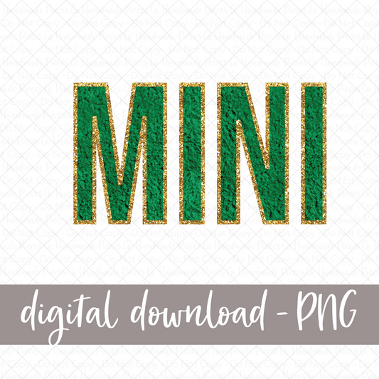 Mini, Chenille - Green with Gold Outline - Digital Download