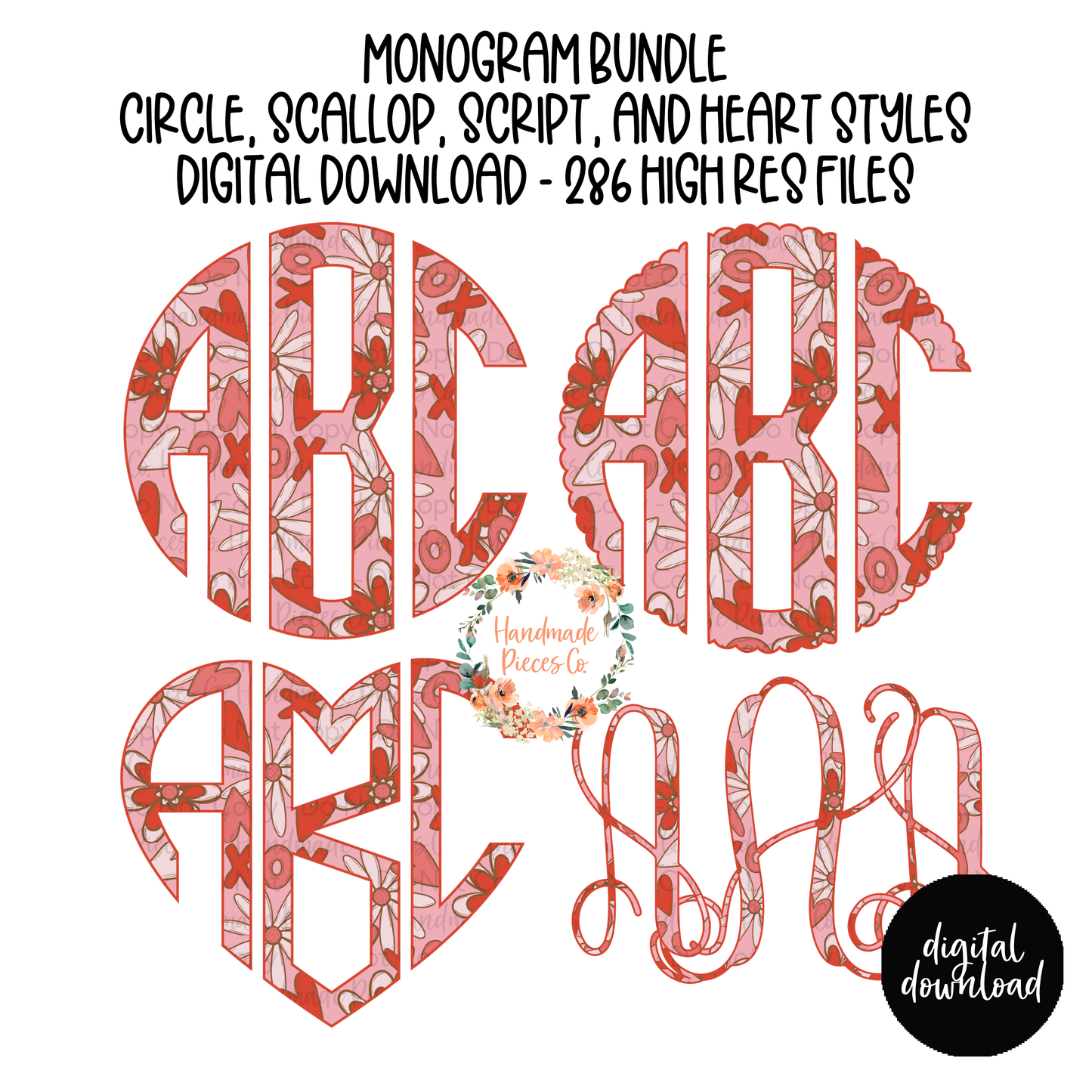 Floral XOXO Monogram - Multiple Styles - Digital Download