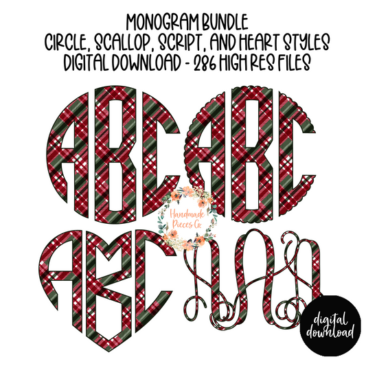 Christmas Monogram, Plaid - Multiple Styles - Digital Download