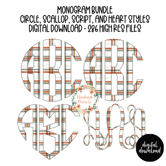 Christmas Monogram, Red and Green Plaid with Green Outline - Multiple Styles - Digital Download