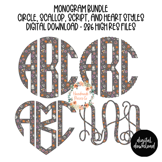 Trendy Halloween Ghosts Monogram - Multiple Styles - Digital Download