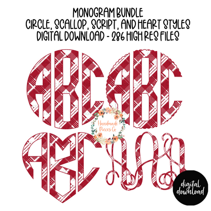 Christmas Monogram, White and Red Plaid - Multiple Styles - Digital Download