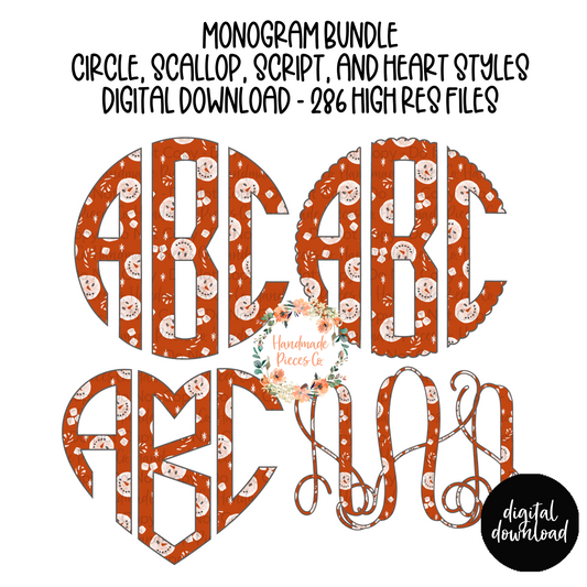 Christmas Monogram, Snowman - Multiple Styles - Digital Download