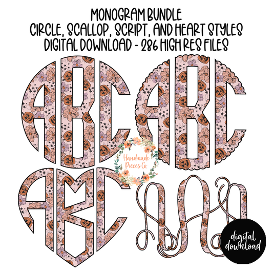 Pumpkin Florals Monogram - Multiple Styles - Digital Download