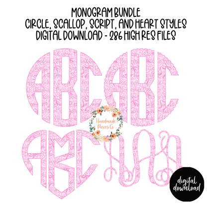 Pink Coquette Bows Monogram - Multiple Styles - Digital Download