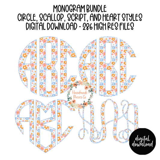 Colorful Garden Monogram, Multi Color - Multiple Styles - Digital Download