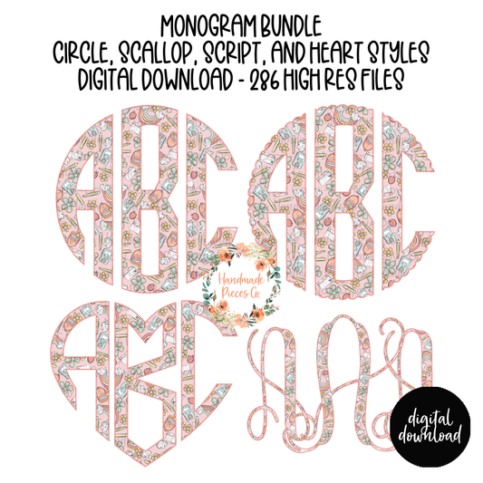 Back to School Monogram, Floral - Multiple Styles - Digital Download