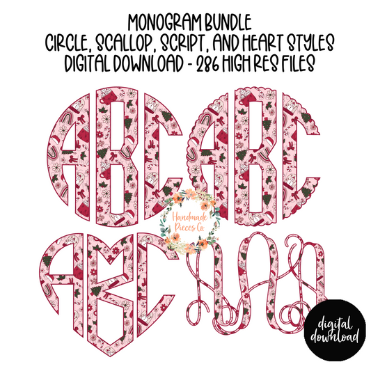 Christmas Monogram, Doodles Version 2 - Multiple Styles - Digital Download