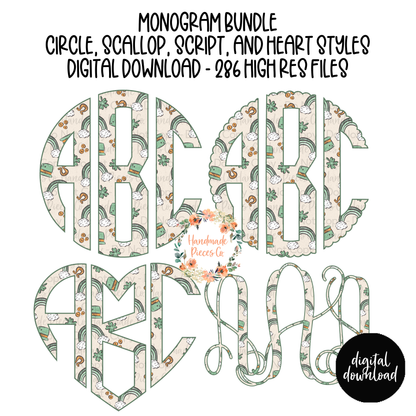 St. Patrick's Day Monogram, Green Rainbows - Multiple Styles - Digital Download