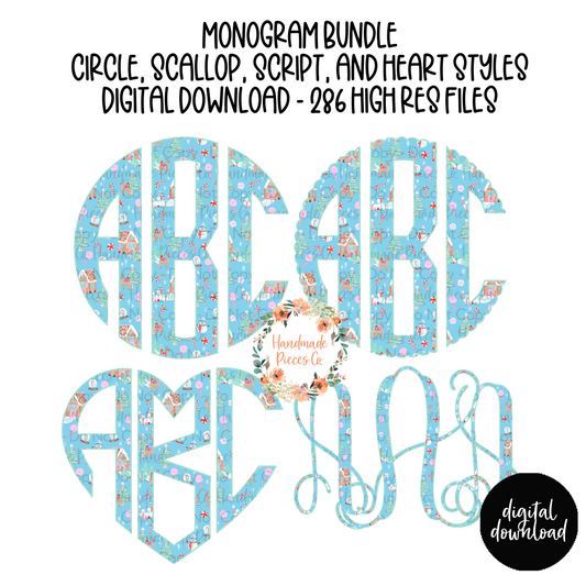 Christmas Monogram, Gingerbread - Multiple Styles - Digital Download