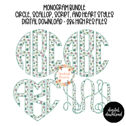 St. Patrick's Monogram, Colorful Clovers on Stripes Monogram - Multiple Styles - Digital Download