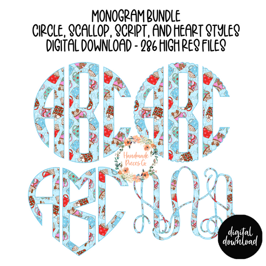 Christmas Monogram, Hot Chocolate Mugs - Multiple Styles - Digital Download