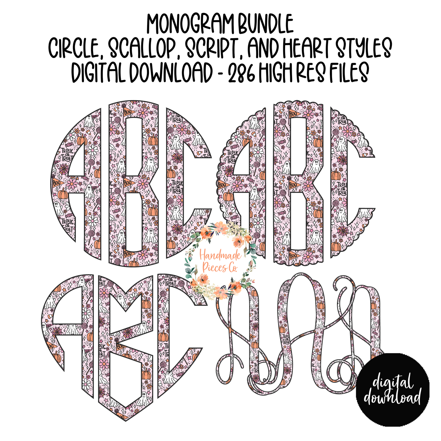 Ghosts and Candy Halloween Monogram - Multiple Styles - Digital Download