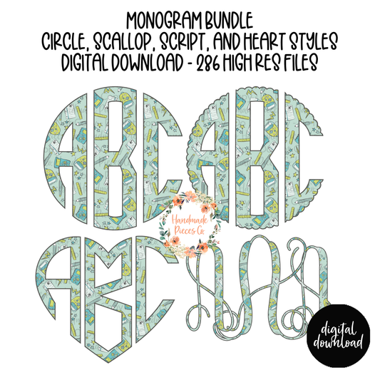 Back to School Monogram, Blue - Multiple Styles - Digital Download