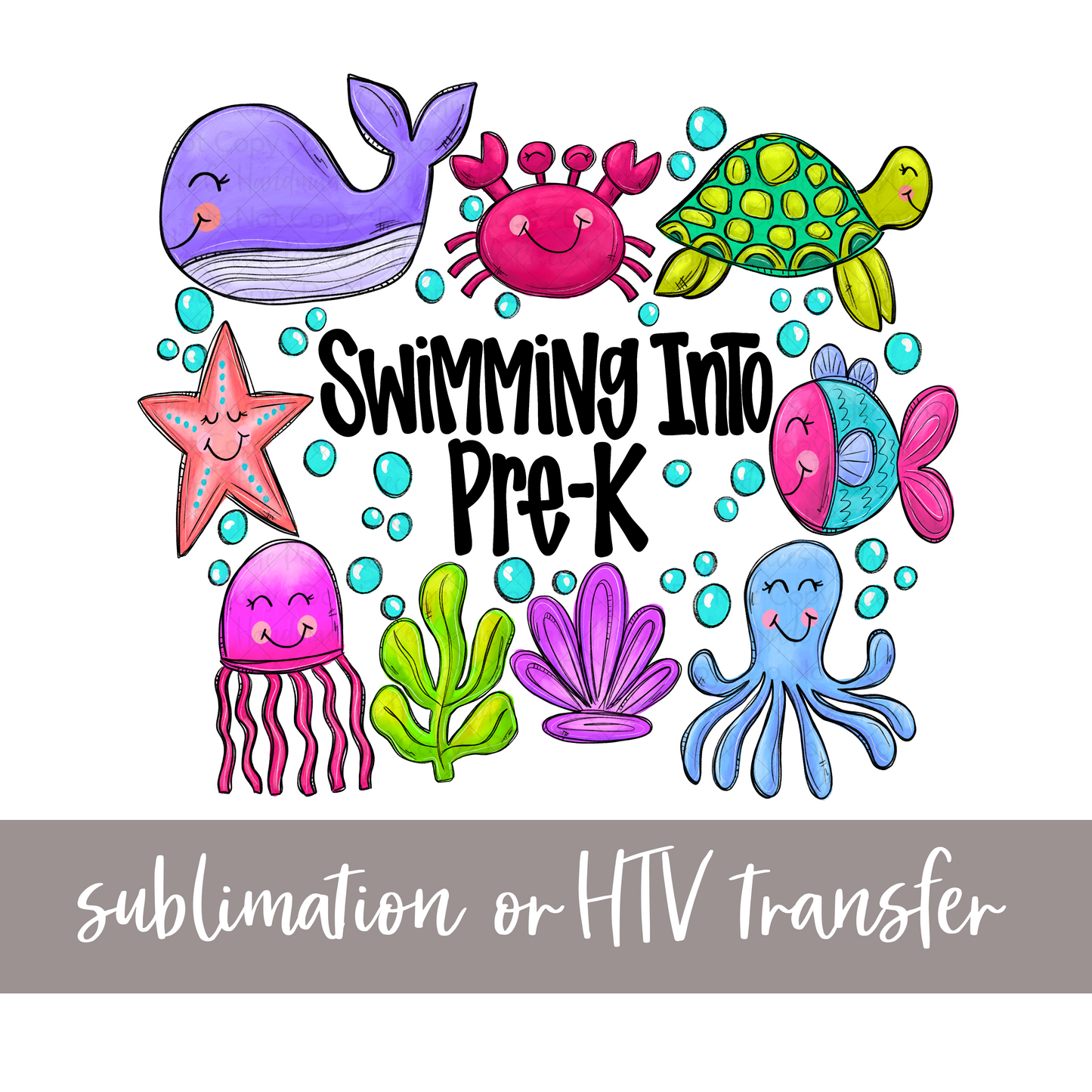 Swimming into Pre-K, Pink/Purple - Sublimation or HTV Transfer