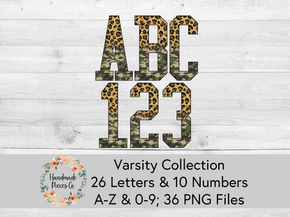 Leopard Camo Split - Alpha and Number Set, Varsity Collection - Digital Download