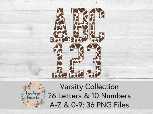 Cow, Brown - Alpha and Number Set, Varsity Collection - Digital Download