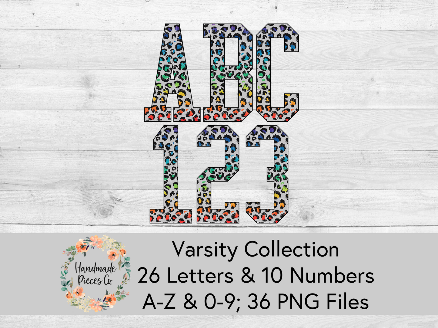 Leopard, Rainbow - Alpha and Number Set, Varsity Collection - Digital Download