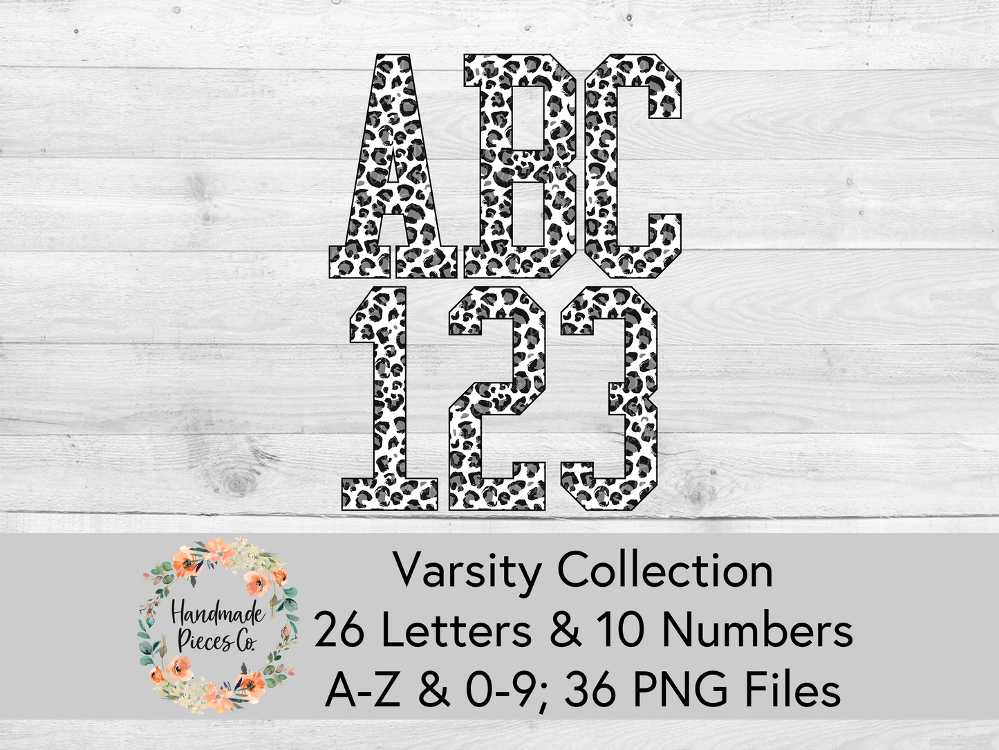 Leopard, Snow - Alpha and Number Set, Varsity Collection - Digital Download