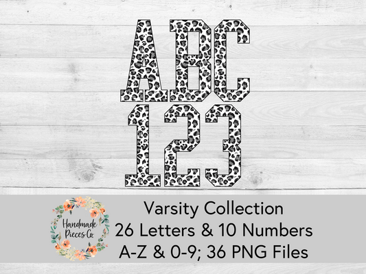 Leopard, Snow - Alpha and Number Set, Varsity Collection - Digital Download