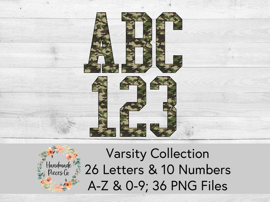 Camouflage - Alpha and Number Set, Varsity Collection - Digital Download