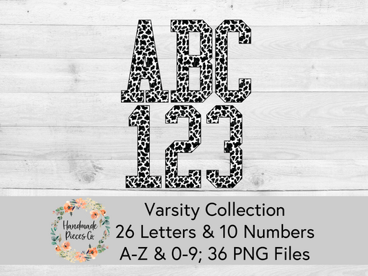 Cow, Black - Alpha and Number Set, Varsity Collection - Digital Download