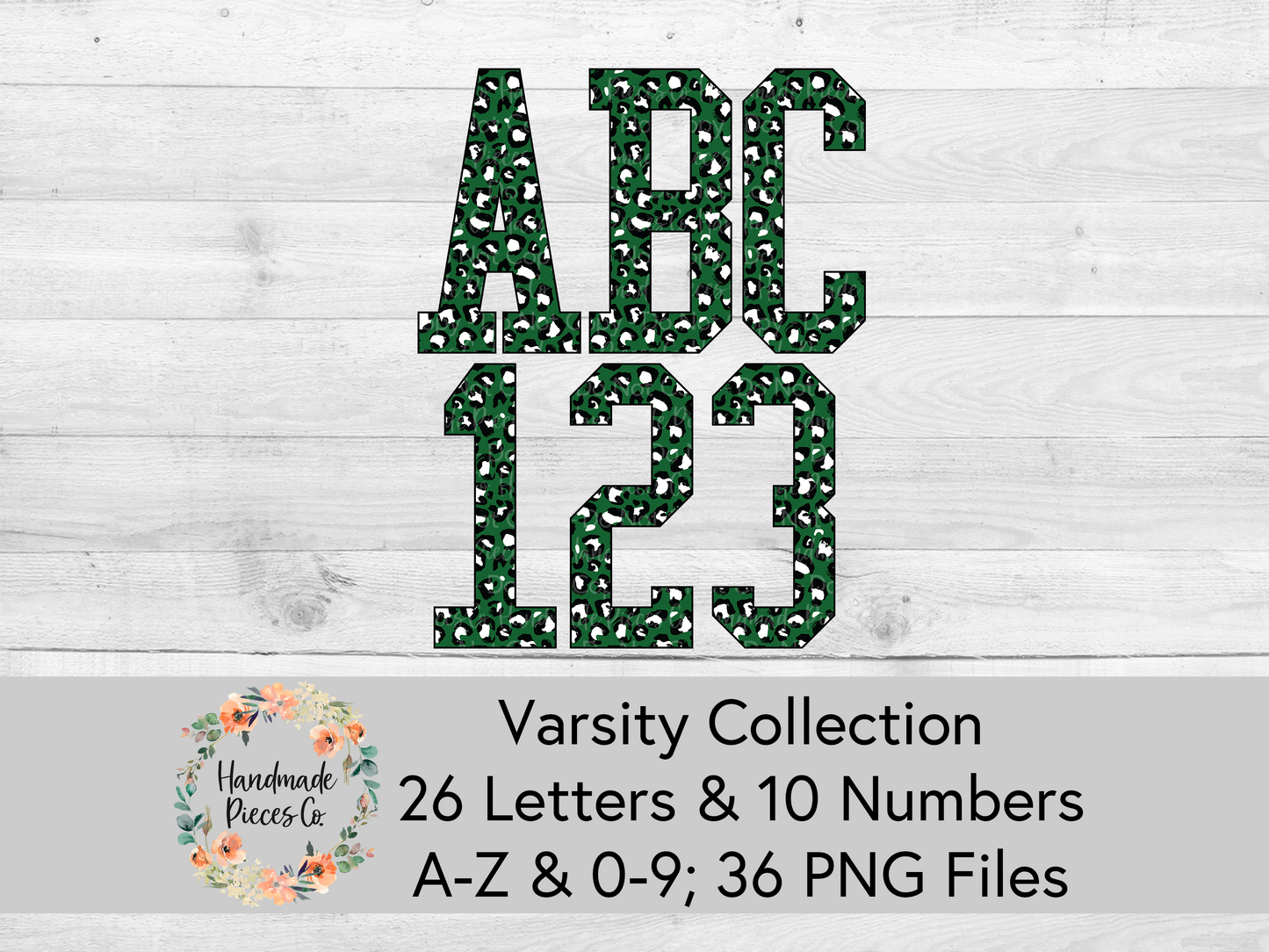 Leopard, Green - Alpha and Number Set, Varsity Collection - Digital Download