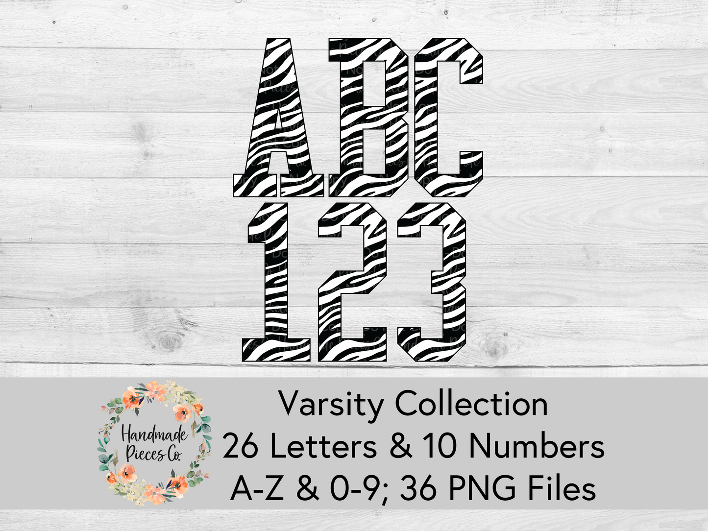 Zebra, White and Black -Alpha and Number Set, Varsity Collection - Digital Download